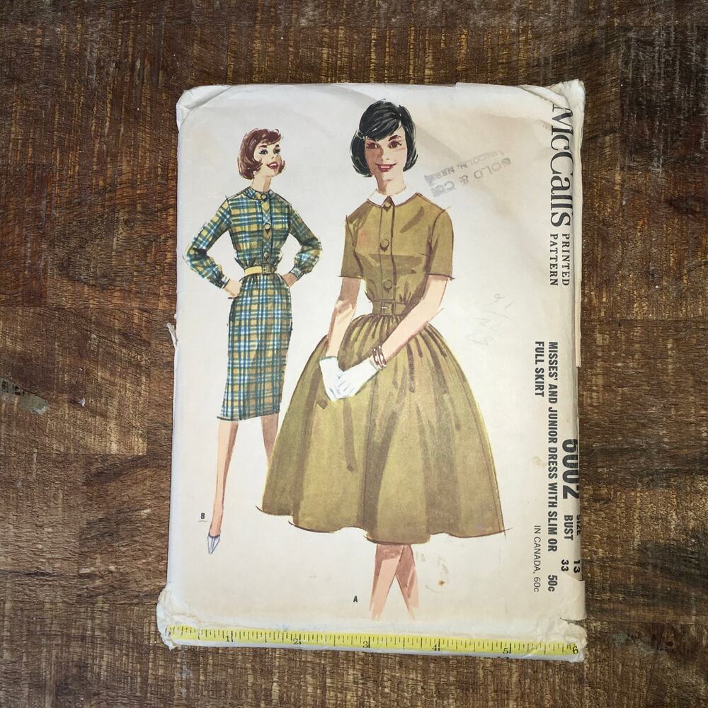 McCalls Sewing Pattern 6002 Vintage Jr Petite Dress 60s Size 13 Bust 33 COMPLETE